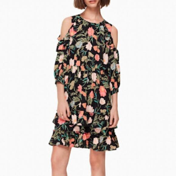 Kate Spade Black Floral Blossom Cold Shoulder Dress XS - Picture 1 of 10